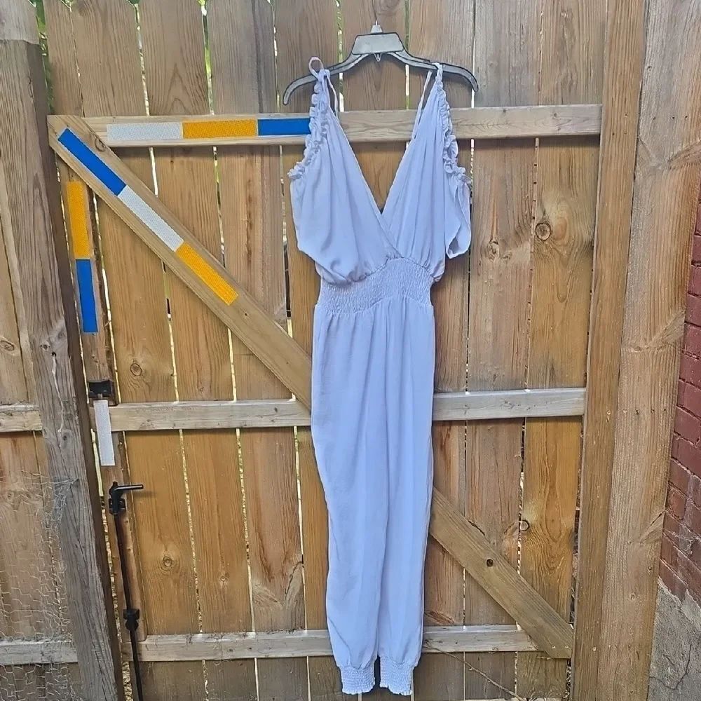Chic Light Blue Ruffled Jumpsuit